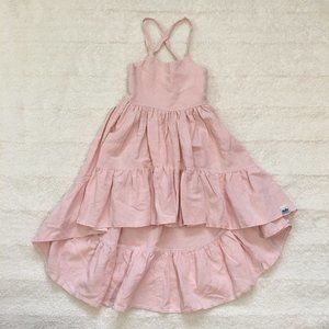 Mella Stitched Mya boho pastel pink dress, hi low hem and adjustable tie straps